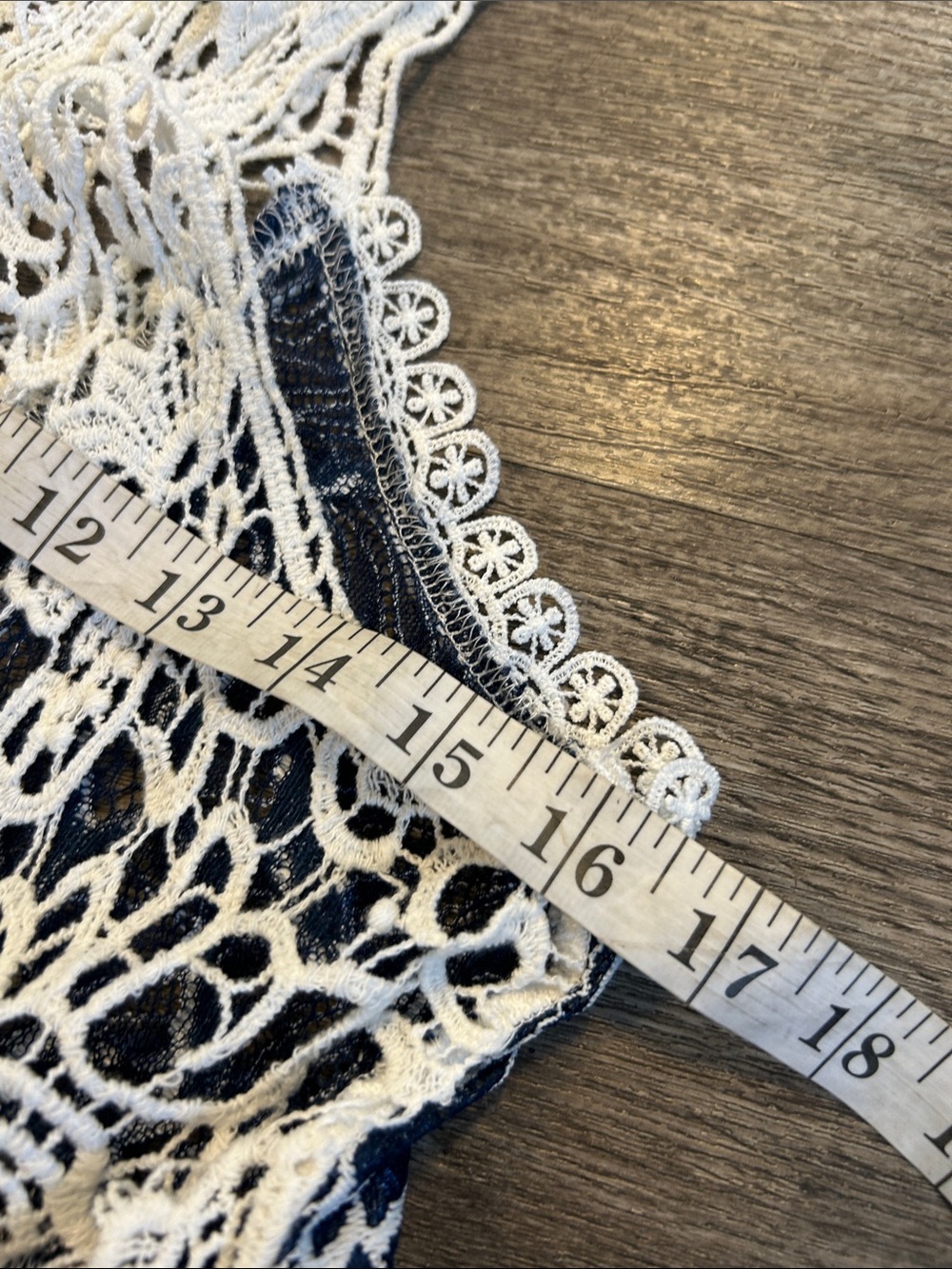 Lace Crochet Overlay Tank Dress Navy Cream Boho Festival Mini Medium - Picture 9 of 10